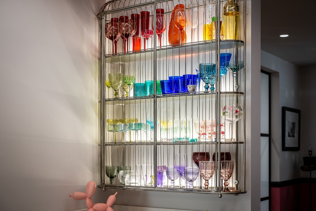 Rainbow coloured glasses on display